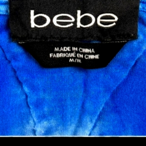 Bebe Blue Tie Dye Braided Tank Top Crystal Monogram Logo Strappy Medium Shirt - Picture 5 of 5